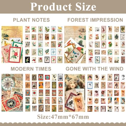 HASTHIP® 240Pcs Vintage Postage Stamp Stickers, 120 Designs Aesthetic Botanical Deco Paper Sticker for Scrapbooking, Journaling Supplies, Planners, Kid DIY Art Crafts, Bullet Journal