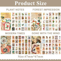 HASTHIP® 240Pcs Vintage Postage Stamp Stickers, 120 Designs Aesthetic Botanical Deco Paper Sticker for Scrapbooking, Journaling Supplies, Planners, Kid DIY Art Crafts, Bullet Journal