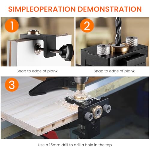 Serplex® 3 in 1 Dowel Jig Drill Kit, Woodworking Dowel Drilling Guide Set with 8/10/15mm Hole Dowel Pins, Adjustable Pocket Hole Jig Kit with Positioning Clip Adjustable Drill Guide Puncher Locator