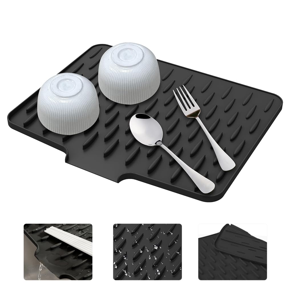 Supvox Silicone Dish Drying Mat 40x32.5cm for Kitchen Use with Water Guiding Slot & Heat Resistance