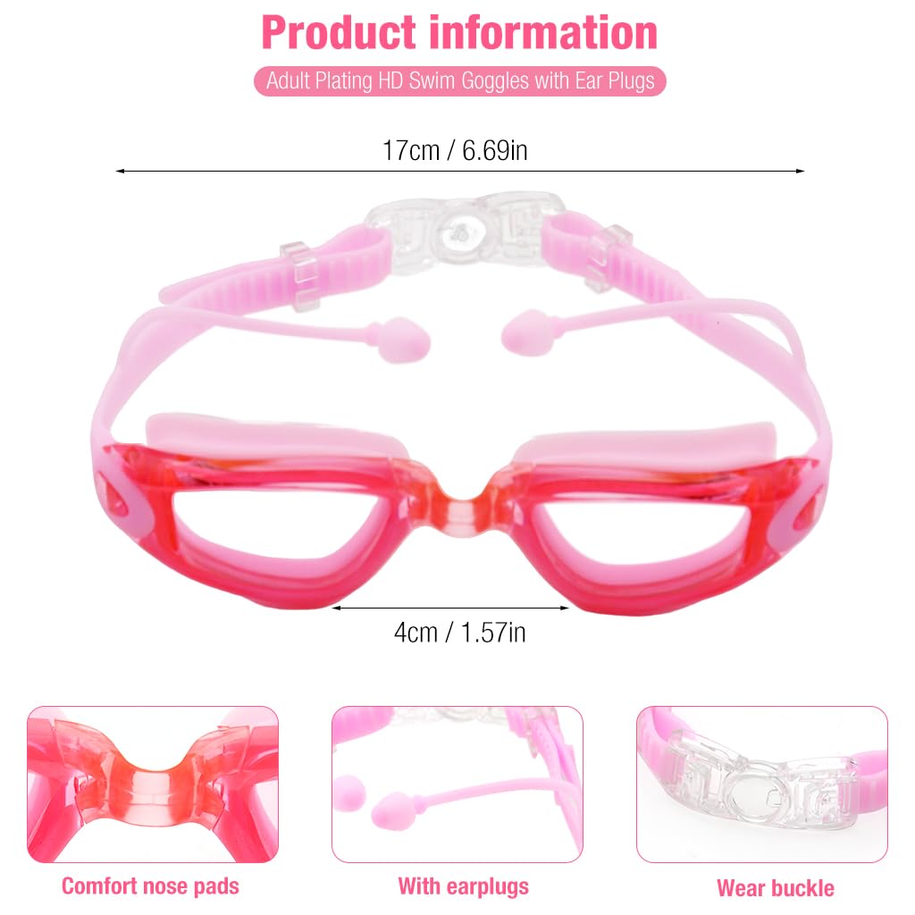 Optifit Swimming Goggles for Women with Ear Plugs and Case featuring Anti Fog UV Protection | Pink Leakproof Adult Swim Goggles