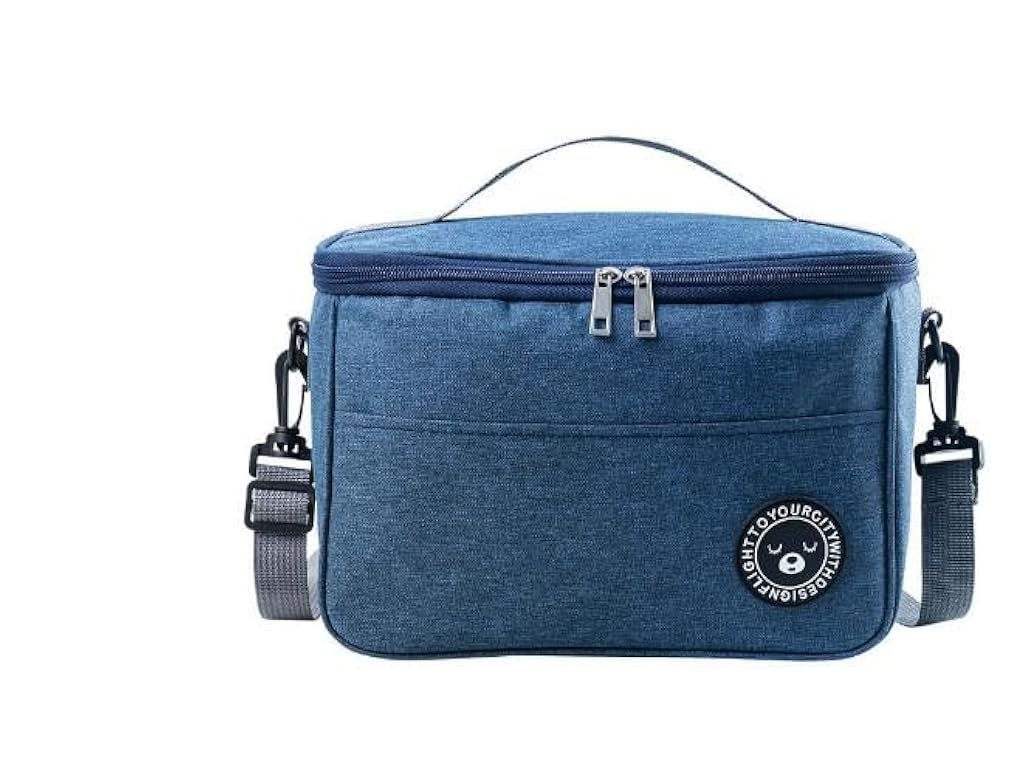 HASTHIP® Insulated Lunch Bag Crossbody Bento Box Hand Bag with Handle & Shoulder Strap, for Camping, Picknic, School, Office, 29x20x22cm-Turquoise-L