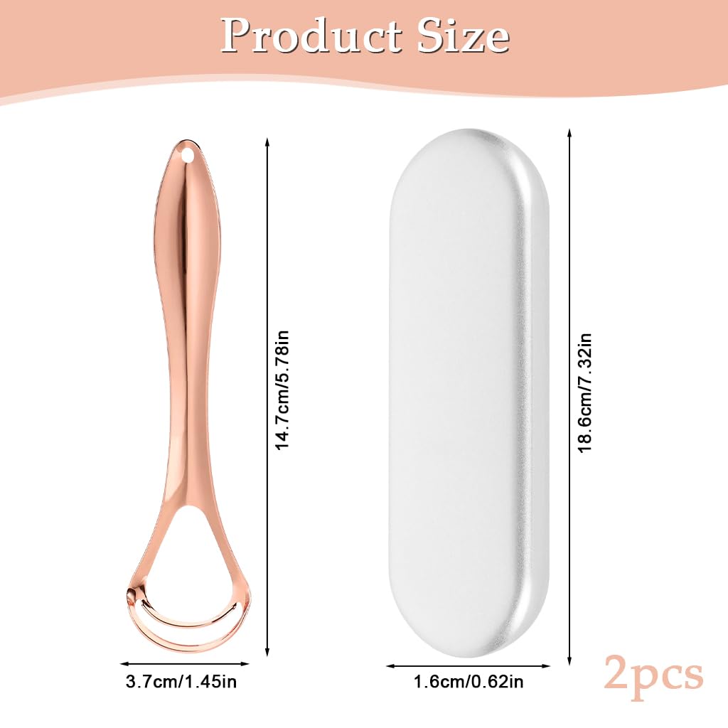 ZIBUYU Tongue Cleaner for Adults with Double Layer Design and Rose Gold Stainless Steel 2 Pack