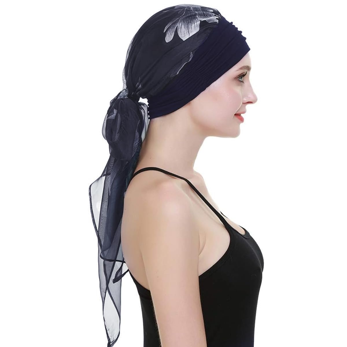 PALAY Chiffon Head Scarf for Women with 32cm Elastic Band and 86cm Tails | Floral Print