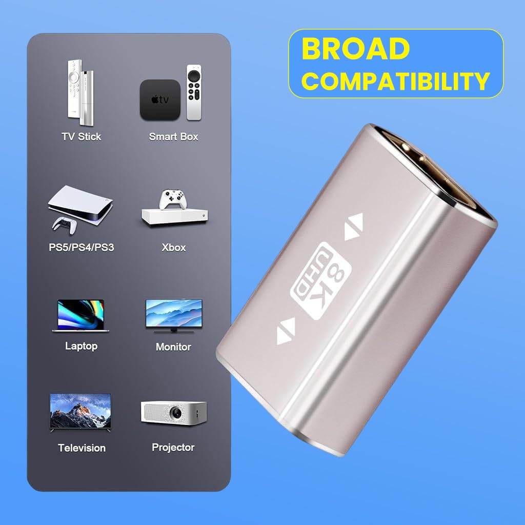 Verilux HDMI Connector for 8K@60Hz Displays featuring Female to Female 2.1 Extension Adapter