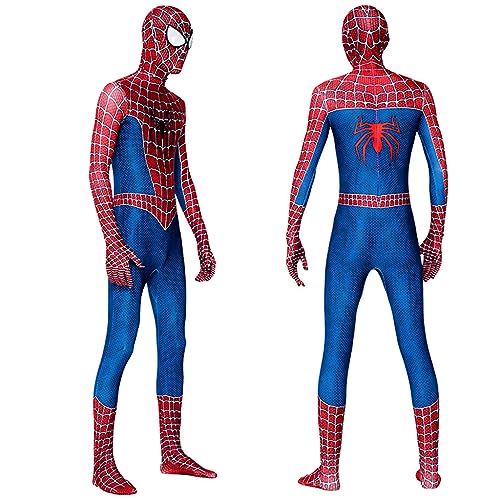 FANCYKU® Spiderman Dress Bodysuit With Mask For Kids/Adult, Peter Parker Spider Man Costume Suit, Spandex Spider-Man Toys Suit For Boys Teens Halloween,Cosplay,Party (Suit For Height 160Cm),Multicolor