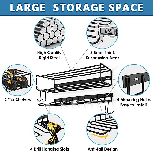 HASTHIP® Electric Tool Organizer Rack Wall Mount, Metal Heavy Duty Floating Tool Shelf, 3 Layers Cordless Drill Storage Rack, Screwdriver and Drill Holder, Battery Rack for Garage