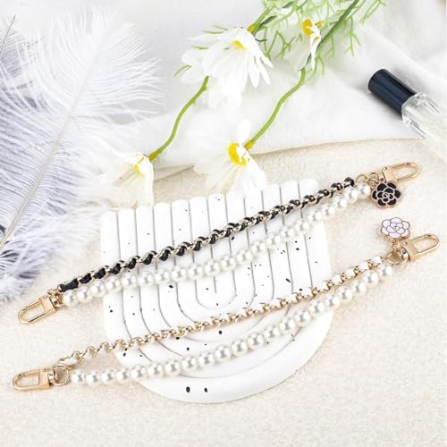 PALAY® 2pcs Metal Bag Straps for Sling Bag Extender Chain for Bag Luxury Pearl Handbag Chain Replacement Dual-Layer Hand Strap Extension for Clutch Bag, Purse, Phone Case DIY Accessories