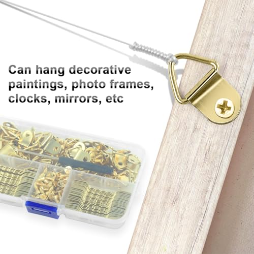 HASTHIP® 251Pcs Picture Frame Hanging Kit with Screwdriver, 50 Pcs Metal Hangers, 50 Pcs Saw-Tooth Strips 150 Pcs M4 Screws for Wall Mounting Artworks, Photos, Paintings & Decorative Panels
