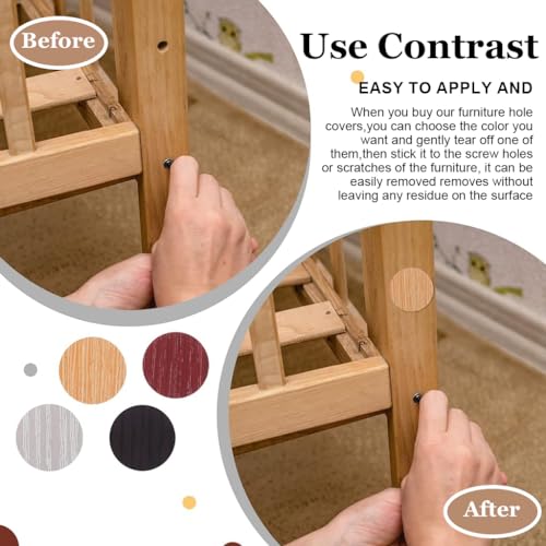 HASTHIP® 864 PCS Screw Covers Wood Stickers for Furniture 0.83 Inch Hole Waterproof PVC Caps Adhesive Grain Holes Wall Cabinets Bookcase Desk Self-Adhesive