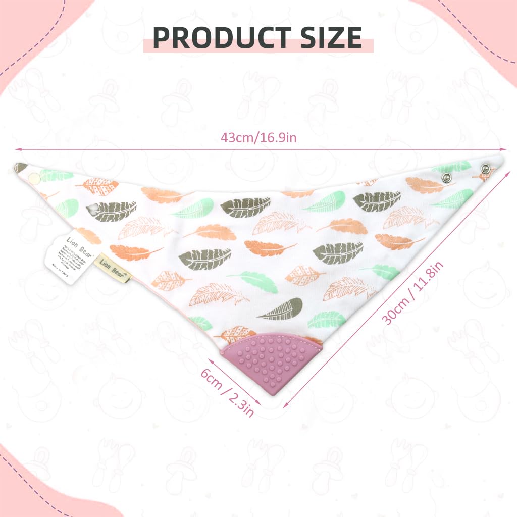 SNOWIE SOFT Baby Bib for Feeding with Adjustable Snap Buttons and Teether Corner | Pink Cotton Bandana for Babies