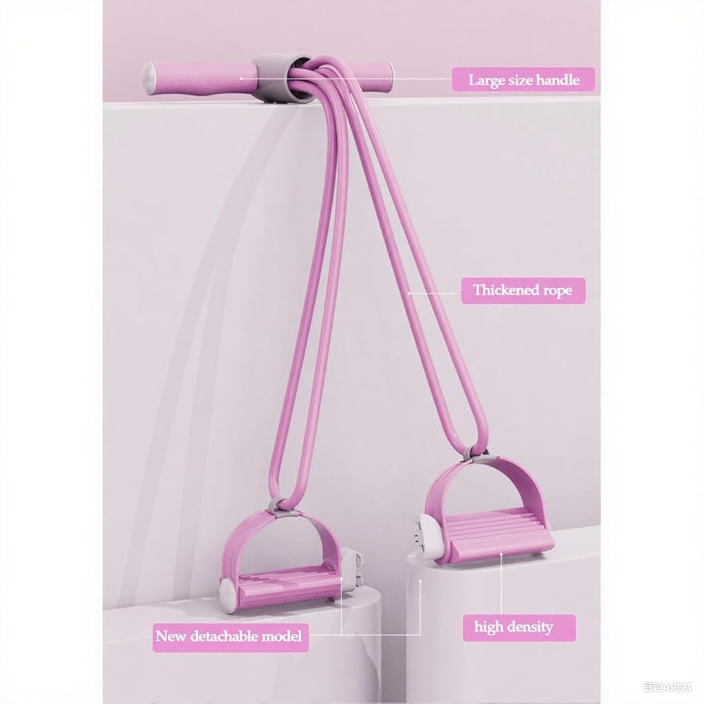 ELEPHANTBOAT® Resistance Bands with Foot Pedal, 4 Tube Pedal Exerciser for Full Body Workout, Stretching, Yoga, Pilates, Fitness Training Equipment - Pink