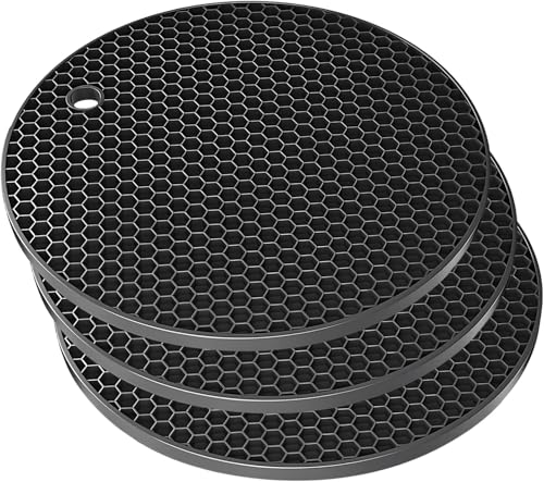 ZIBUYU® Silicone Tripod Rack for Hot Pots and Pans, Heat Resistant Pot Rack, Non-Slip Hot Pad for Cutlery and Kitchenware, Multi-Purpose Kitchen Table Teapot Coaster, 3 Pcs, Black