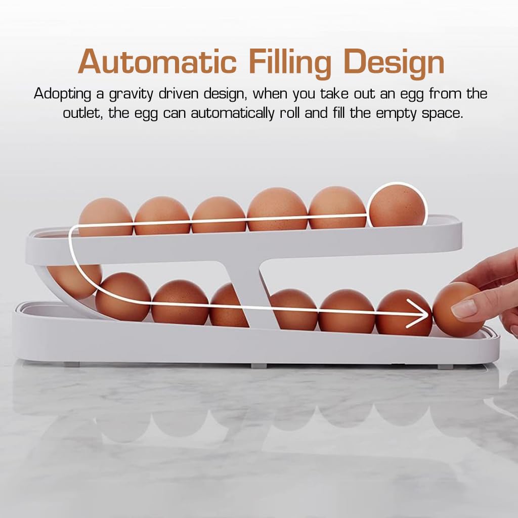 Supvox Egg Holder for Refrigerator with Auto Rolling Double Layer Design 12–14 Eggs | PP Storage Box