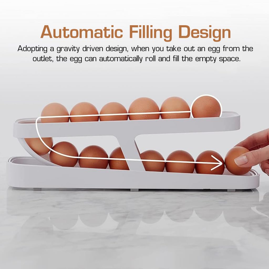 Supvox® Egg Holder Plastic Egg Dispenser Double Layer Auto-Rolling Egg Dispenser Egg Storage Box Container for Refrigerator, Kitchen Space Saving Egg Tray(12-14 Eggs)