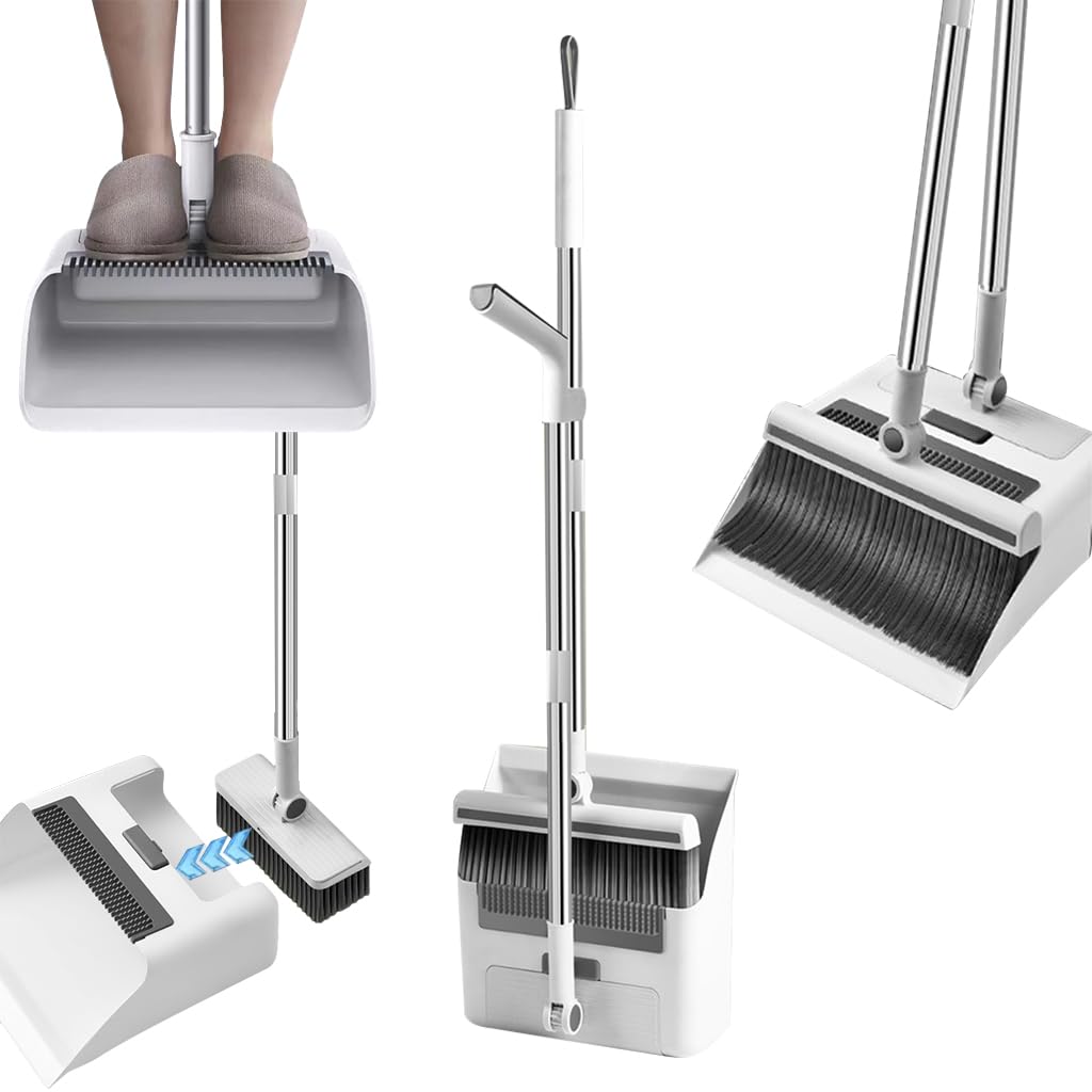 Supvox 3 in 1 Broom and Dustpan Set for Home Cleaning with Self Cleaning Teeth | Upright Storage