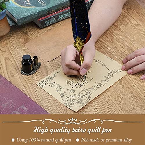 HASTHIP® Quill Pen Ink Wax Seal Stamp Gift Set Feather Dip Includes 5 Replacement Nibs 3 Seal Sticks Nib Base White Spoon Valentine Blue 2 PCS