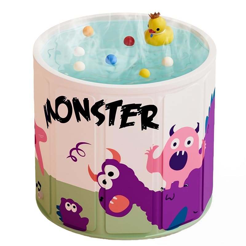 HANNEA® Folding Bath Tub Multifaceted 10-Panel Bath Tub PVC Thermal for Cold Therapy,Sitting Bucket with Drainage Pipe Fashion Cartoon Spa for Adult Kids,27x 25 inch