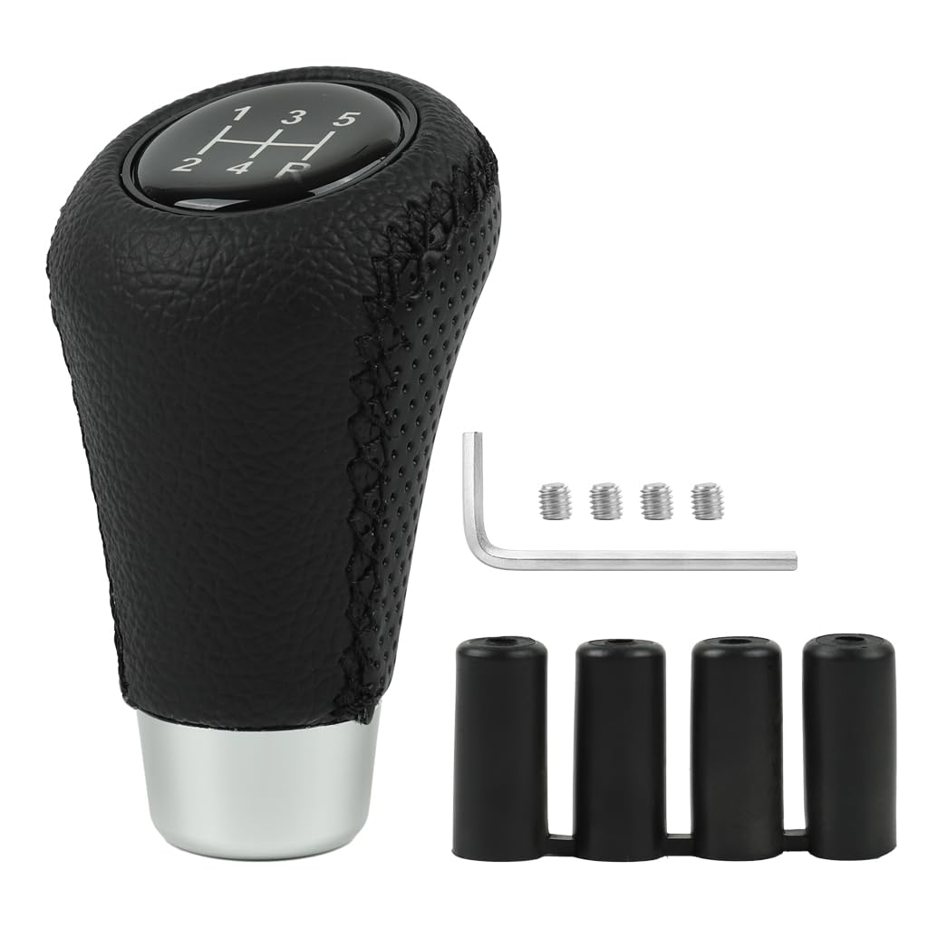 ZIBUYU 5 Speed Car Gear Knob Cover for Manual Vehicles with 9.1x5.5x2.7 cm Ergonomic Design | Black Leather