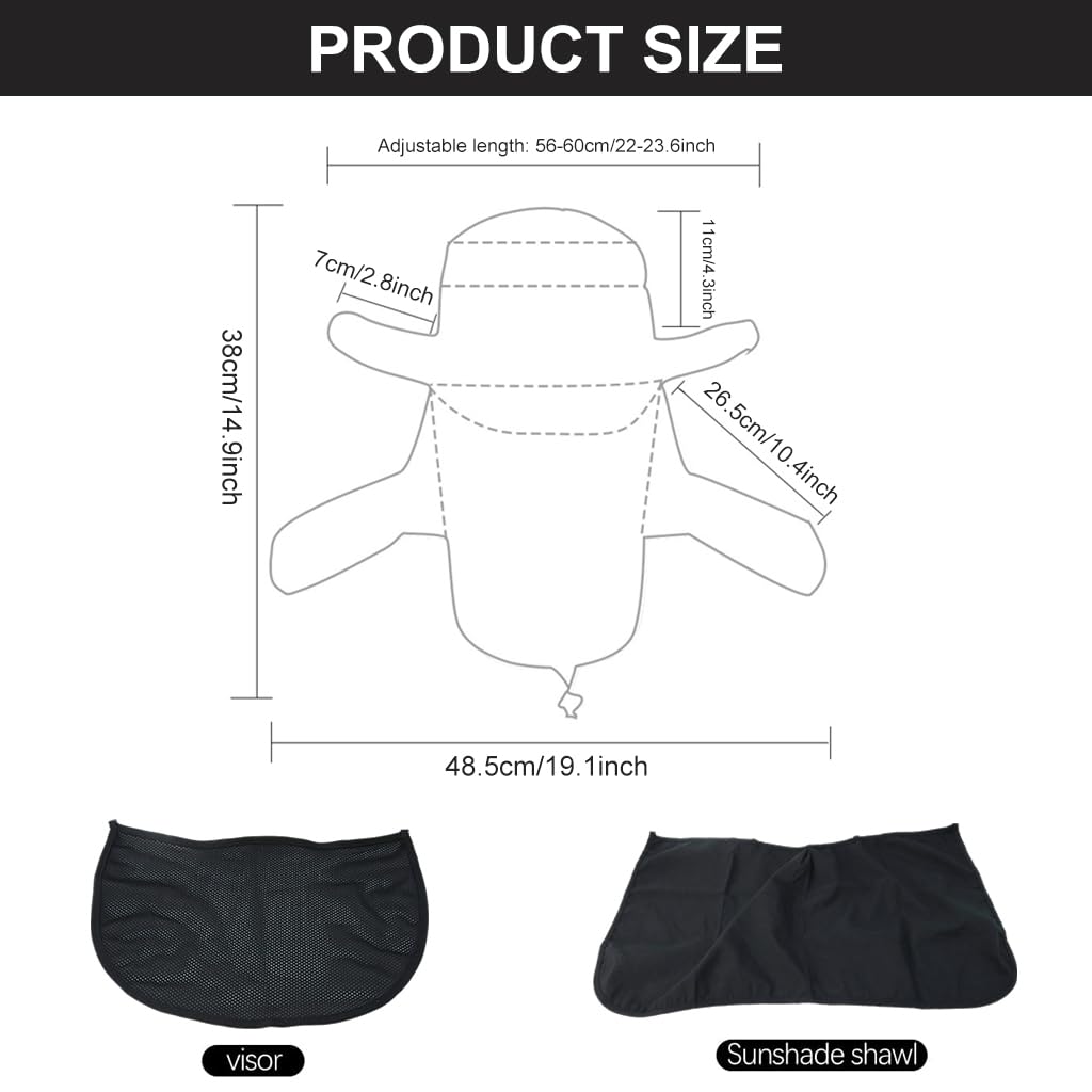 GUSTAVE Hat Cap for Men with 7 in Wide Brim and Detachable Neck Flap | UV Sun Protection for Hiking