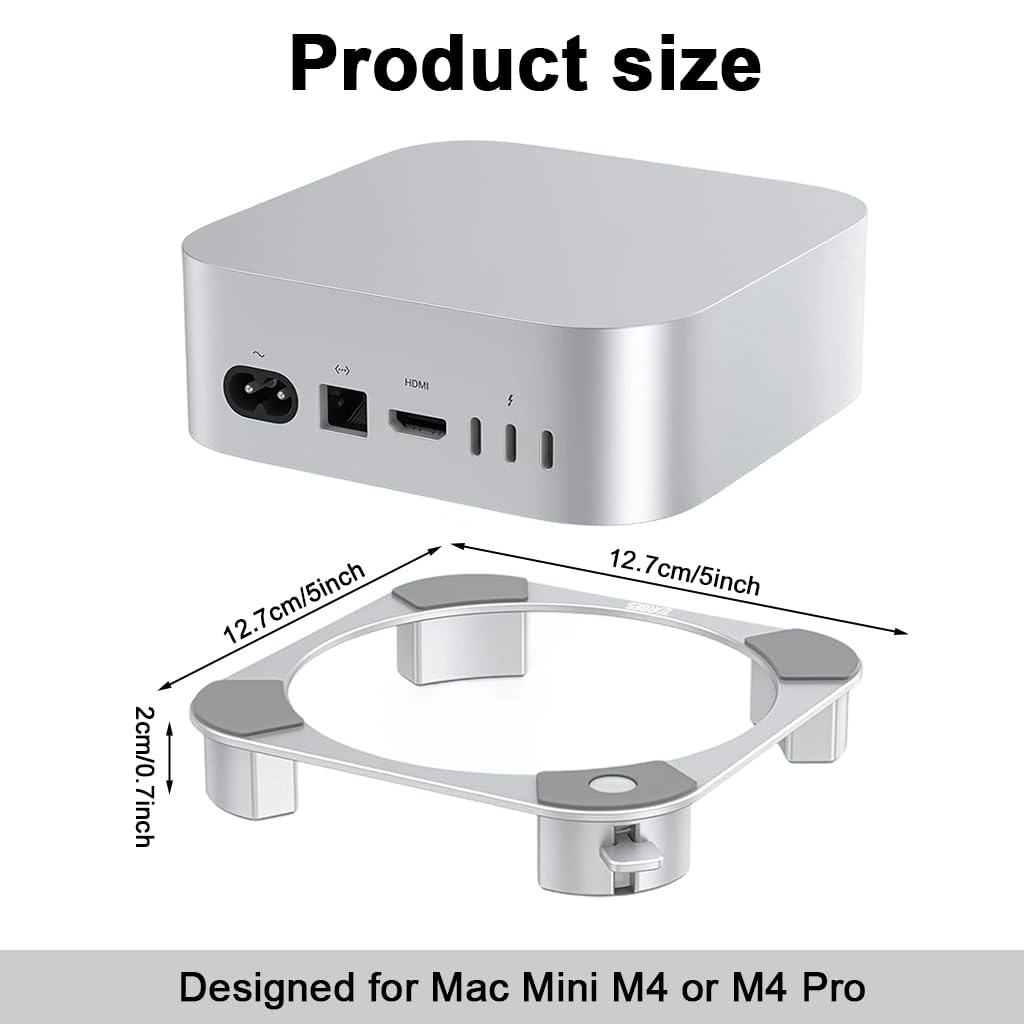 ZORBES Aluminum Stand for Mac mini M4 and M4 Pro featuring Switch Assistance | 14.5x13.4x2.6 cm Cooling Riser with Anti‑Slip Pads