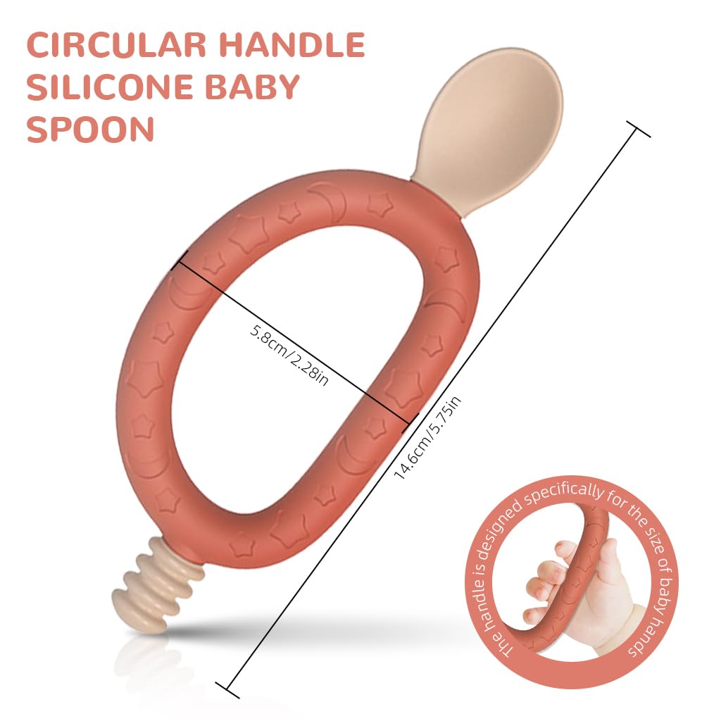 SNOWIE SOFT® Baby Spoon 2 in 1 Baby Spoon Teether Spoon Feeding Spoon Innovative Loop Grip Self-feeding Spoon Food Grade BPA Free Soft Silicone Spoon Heat Resistant Baby Spoon for 6 Month+, Pink