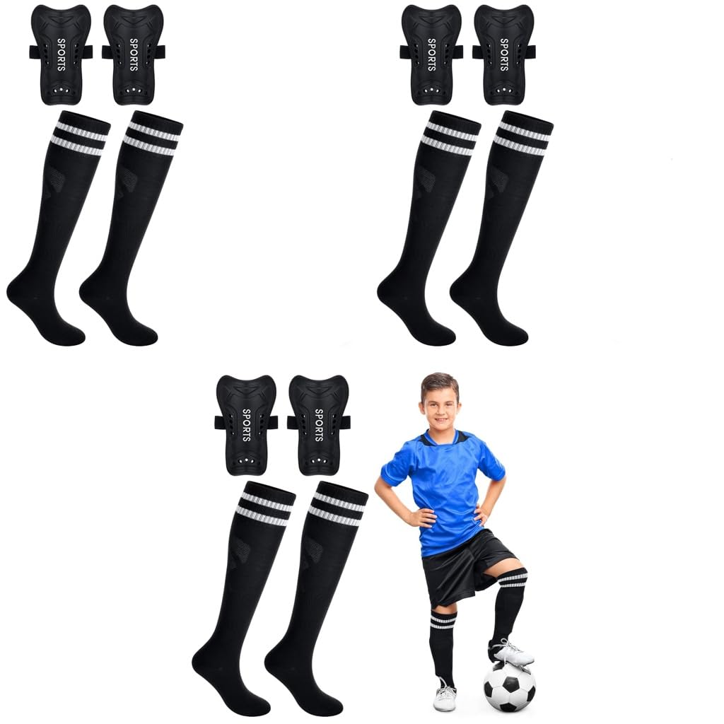 Proberos Soccer Shin Guards for Kids with 14 in Compression Socks featuring Anti Slip Grip | Protective 3 PCS Set