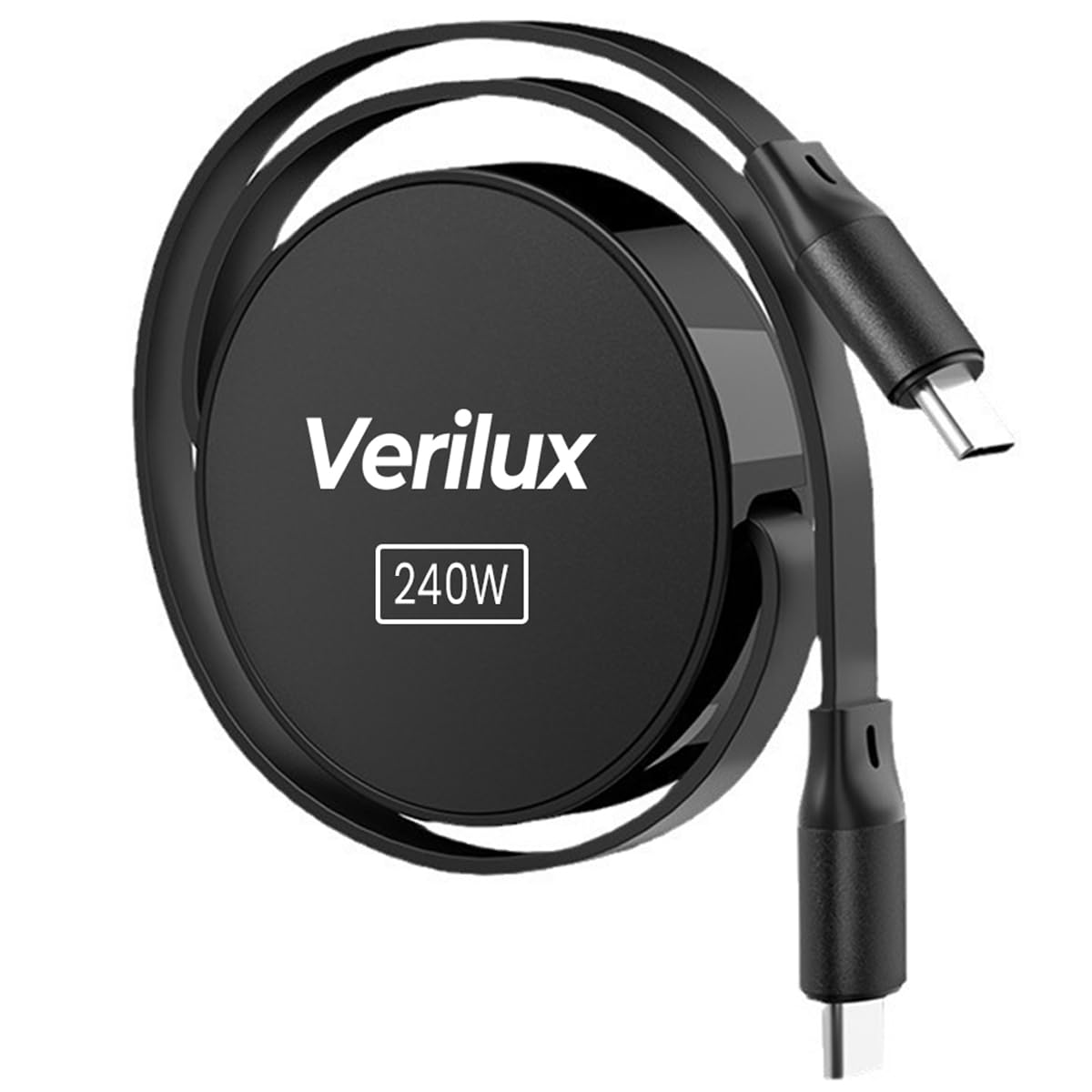 Verilux® Retractable USB C to USB C Cable for iPhone 15 Retractable Type C Charging Cable Data Cable PD 240W Fast Charging Type C Cable Charging Cable for Samsung Galaxy Z Flip5, Tablets