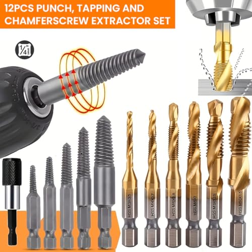 Serplex® 33PCS Drill Bit Set 5PCS Screw Extractors M3-M10 Metric Sizes High-Speed Steel Universal 1/4 Inch Hex Shank with Drill Chuck Adapter