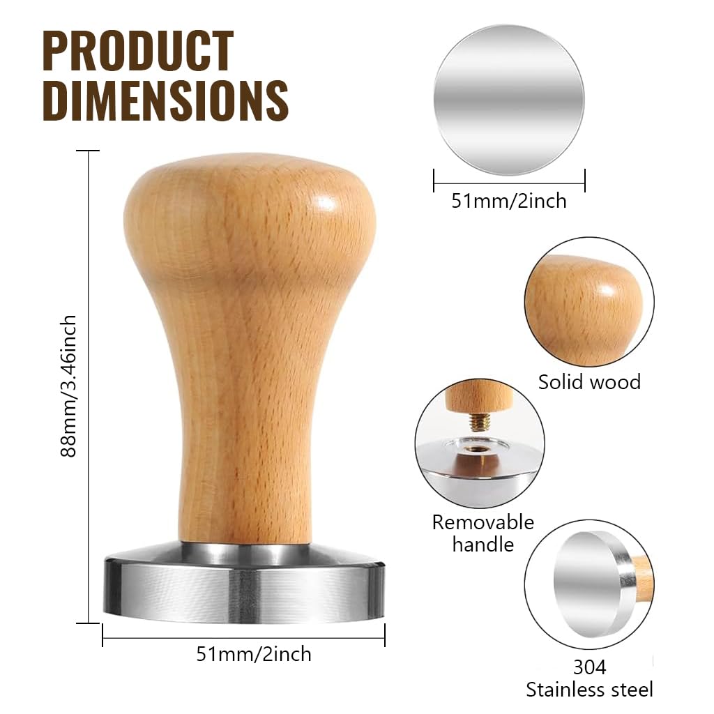 Supvox Coffee Tamper for Espresso with 51mm Stainless Steel Base and Ergonomic Wooden Handle