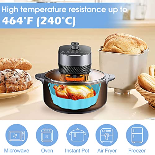 ELEPHANTBOAT® Blue Air Fryer Non Stick Reusable Round Silicone Liner Pot with Ear Handles,Oven Accessories,No Need to Clean The Air Fryer,Top 7.5 inches to Bottom 6.8 inches