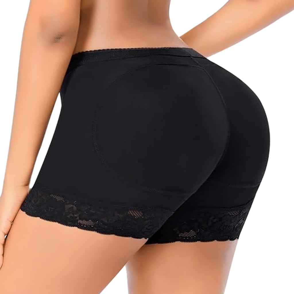 ZIBUYU® Women Butt Lifter Panties Padded Shapewear Hip Enhancer Panties Lace Pads Shorts Seamless Underwear Tummy Control Boyshorts, XL, Black