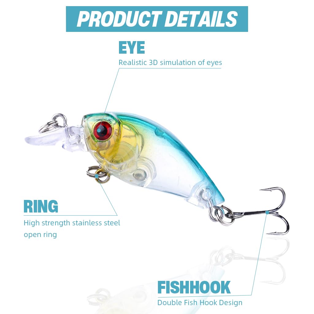 Proberos Fishing Lures Kit for Bass with 4.5cm 4g Crankbaits and 3D Eyes | 5pcs Set