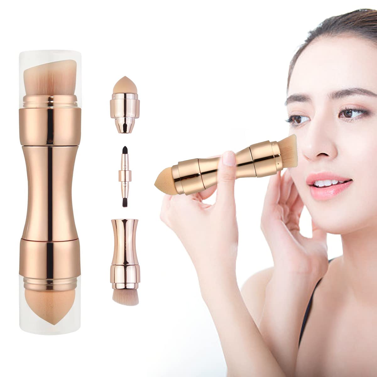 MAYCREATE Makeup Brush Set for Travel with Dual Head 4 in 1 Design and 12×2.6cm Compact Case