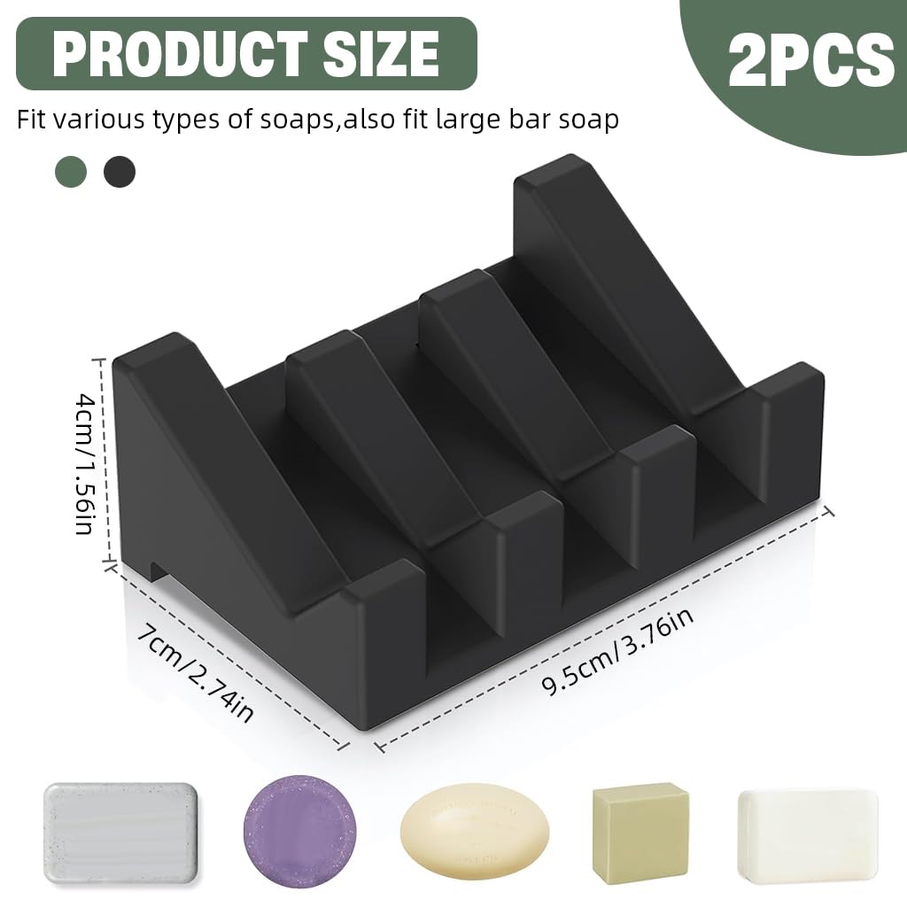 ZIBUYU Silicone Soap Stand for Bathroom and Kitchen with Slotted Drain Design 2Pcs | Non Slip Compact Dishwasher Safe Soap Dish