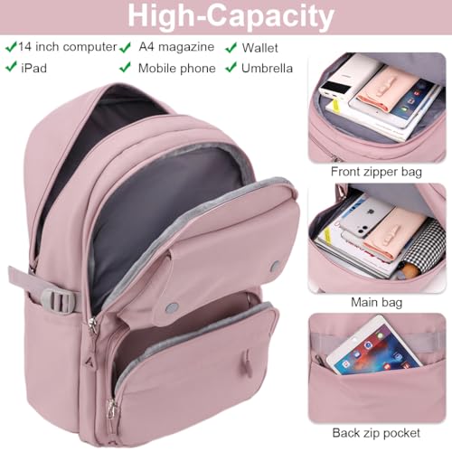 PALAY® Fashion Backpack Student Shoulder Backpack Fashion Pink Travel Backpack Laptop Backpack Multi-pouches 26L Large Capacity School Backpack