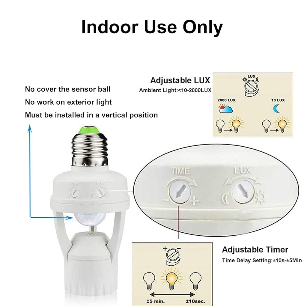 Serplex Motion Sensor Light Socket for E26 E27 Bulbs with 6 m 360° Detection Range | Auto On Off Energy Saving