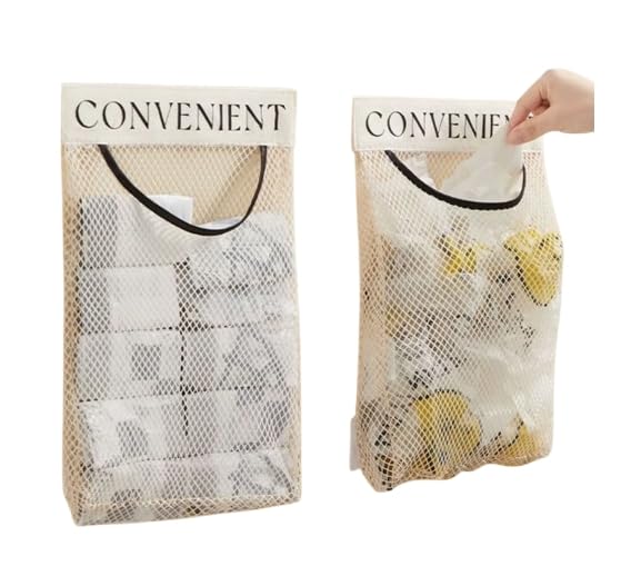 HASTHIP® 2 Pack Trash Bag Holder Dispenser Sticky Wall Mount Mesh Convenient Storage Organizer（25 * 35cm）