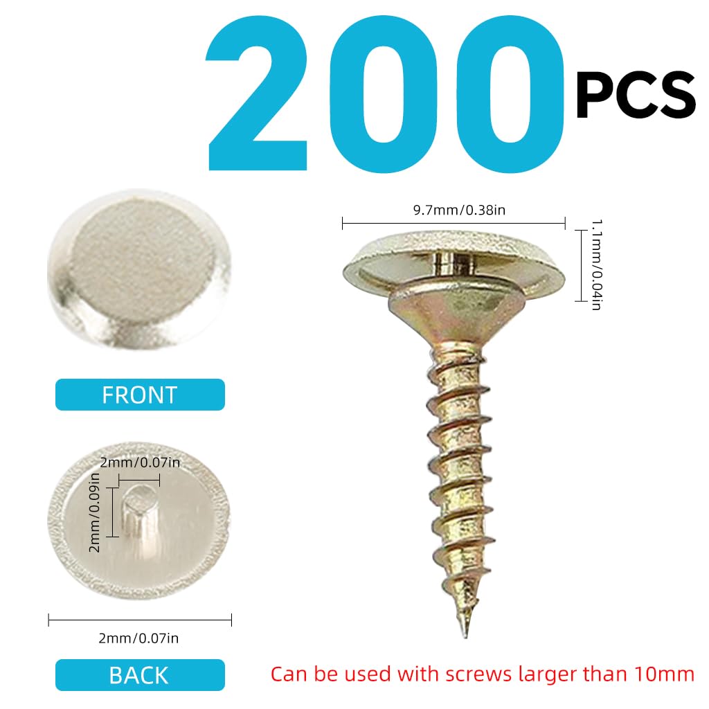 Serplex M4 Screw Caps 200 Pack for Furniture and Cabinets with Snap On Design | 9.7mm Metallic ABS Covers