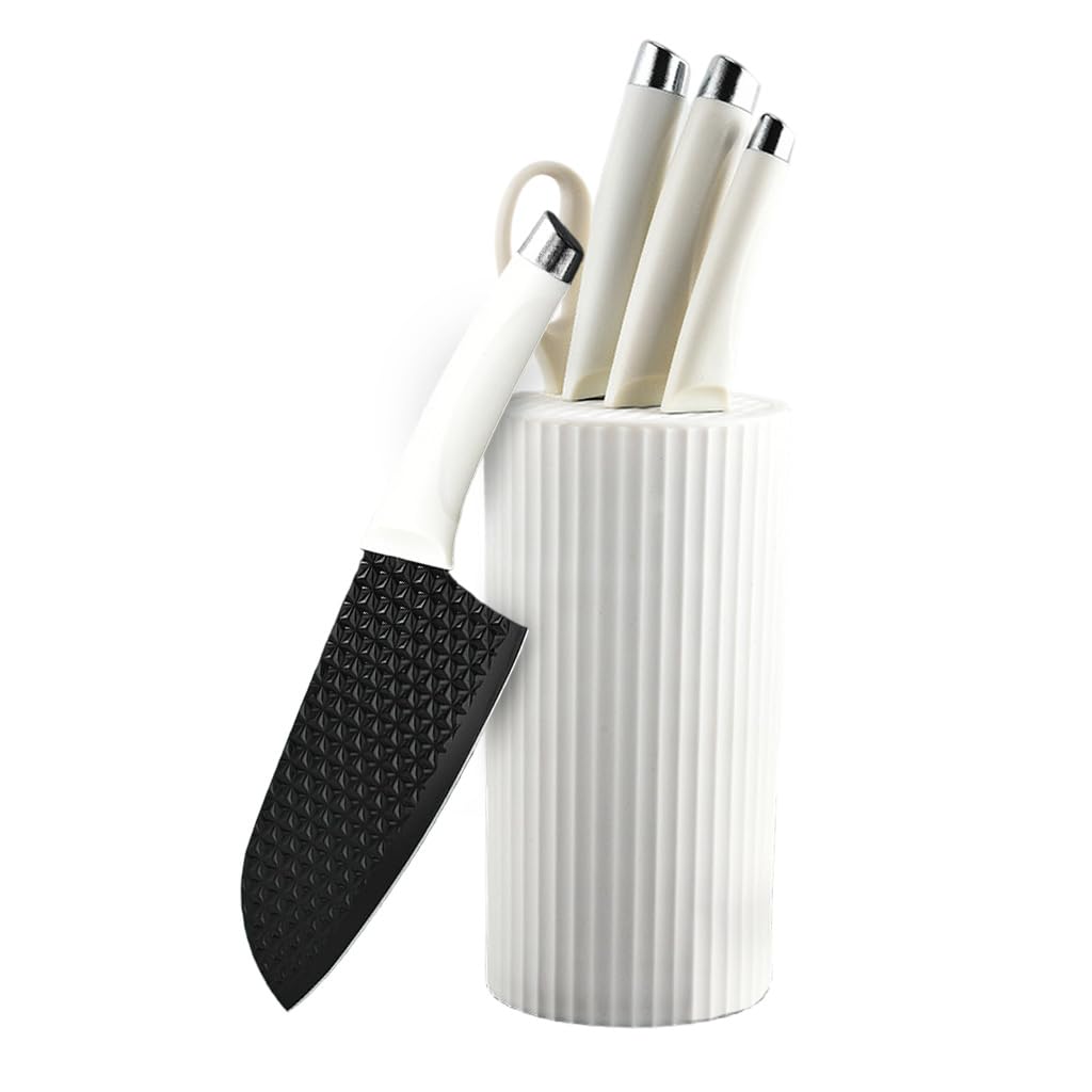 Supvox Knife Set for Kitchen with 30cm Chef Knife and Ergonomic Full Tang Handle | Stainless Steel Blades and Stylish Khaki Stand