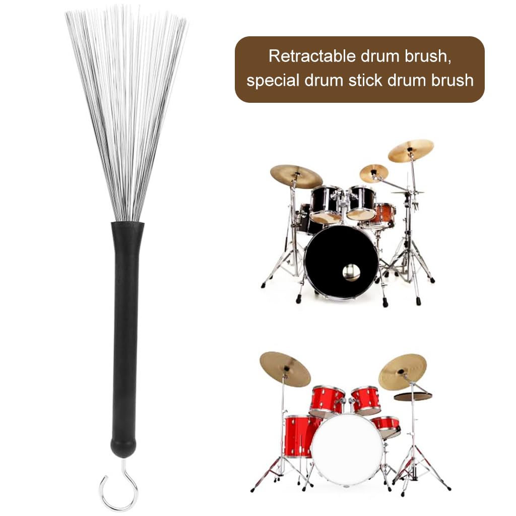 HASTHIP Drum Brushes for Jazz and Blues with Retractable Wires and Stainless Steel Tips