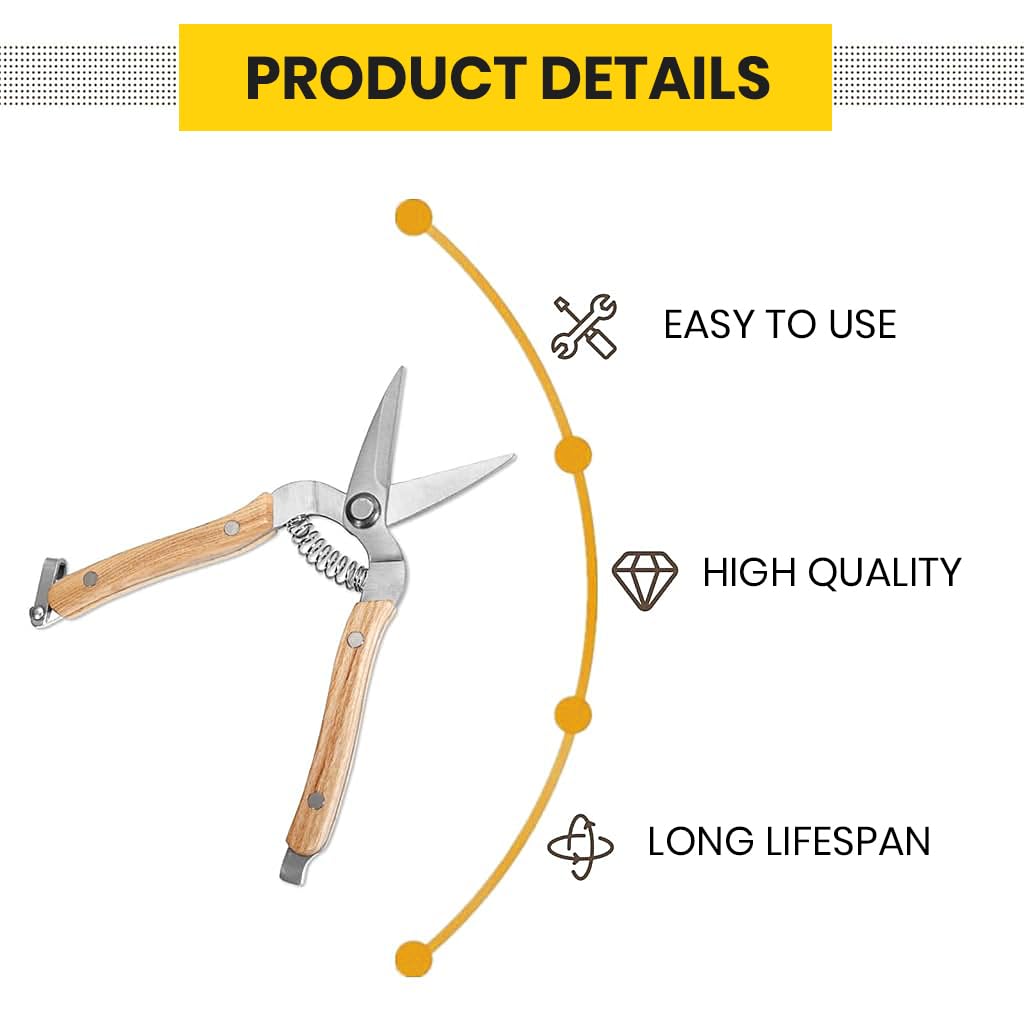 HASTHIP Gardening Scissor Set for Plant Trimming with Safe Lock Clasp & Wooden Handles