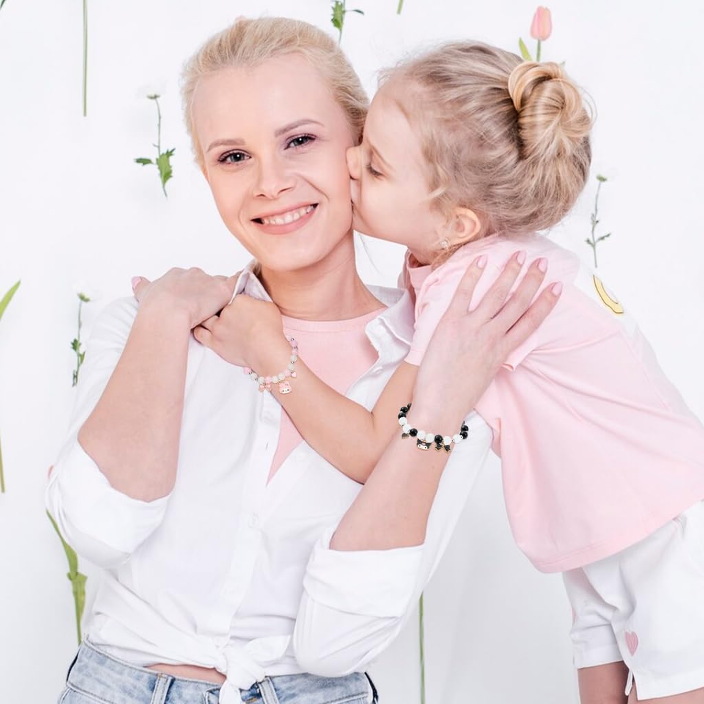 Venzina Friendship Bracelet Set for Girls and Women with 8mm Beads and Magnetic Heart Charms | Matching Gift for Sisters and Best Friends