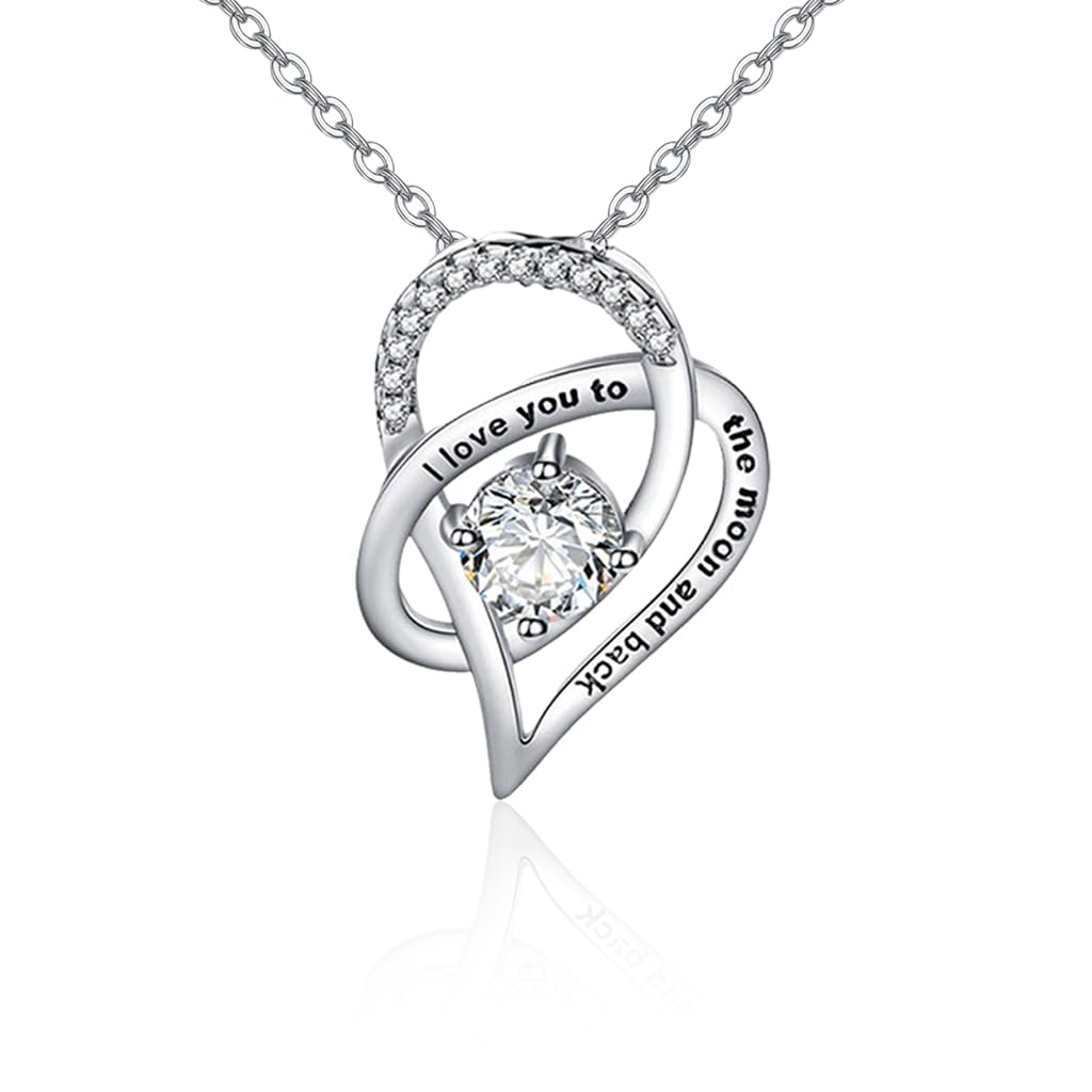 Venzina Necklace for Women featuring Double Interlocking Hearts and Zircon Pendant | Gift for Mom
