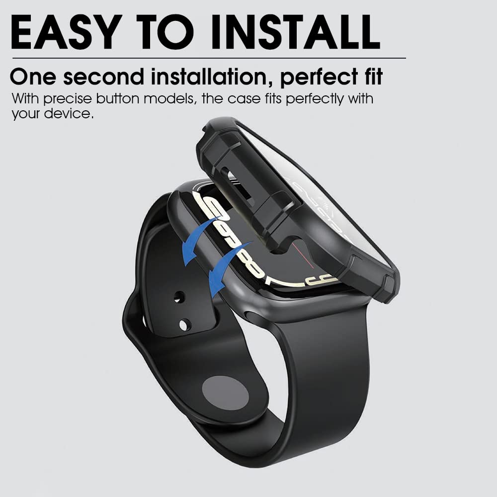 ZORBES Apple Watch Series 7 Case 41mm with Tempered Glass Screen Protector | Black PC Full Coverage Design
