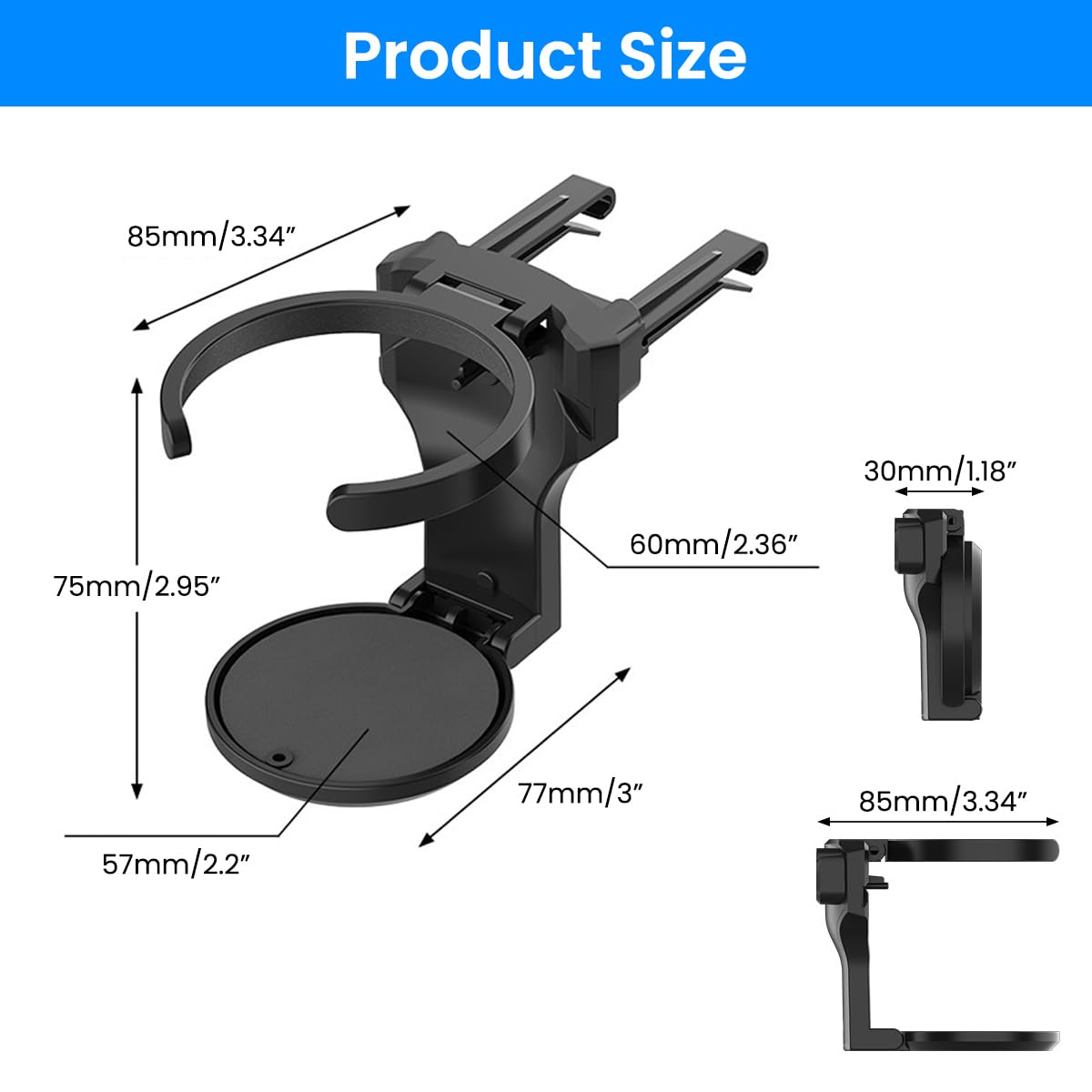 STHIRA Car Cup Holder for Air Vent with Anti Slip Base and Folding Snap On Design | Fits 8cm Drinkware