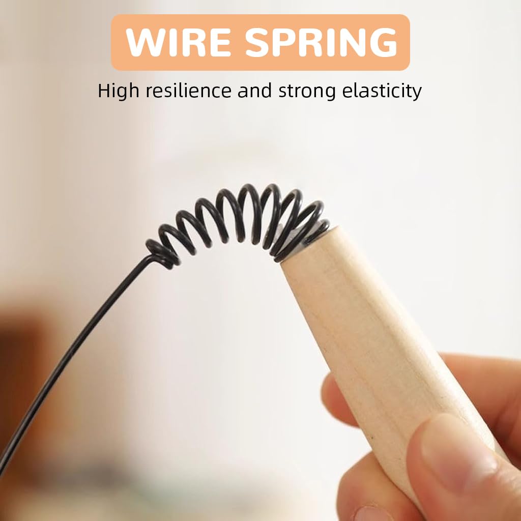 Qpets Cat Teaser Wand for Interactive Play with 0.8mm Fiberglass Rod and Beechwood Handle | Natural Feather Bell Toy