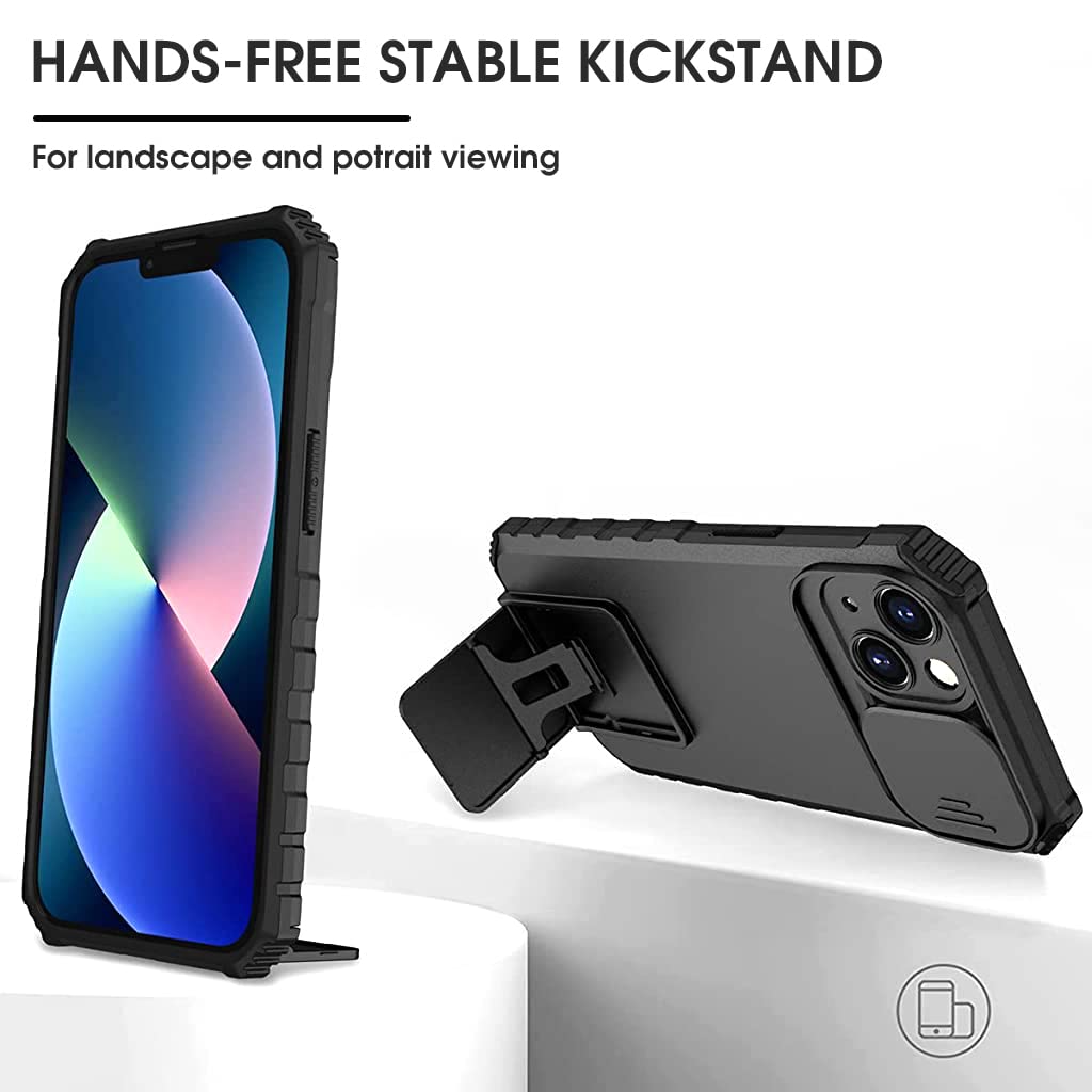 ZORBES Phone Case for iPhone 13 with Slide Camera Cover and Built-In Kickstand | TPU Shockproof Protection