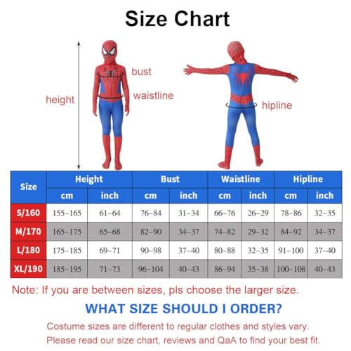 FANCYKU® Spiderman Dress Bodysuit With Mask For Kids/Adult, Peter Parker Spider Man Costume Suit, Spandex Spider-Man Toys Suit For Boys Teens Halloween,Cosplay,Party (Suit For Height 160Cm),Multicolor