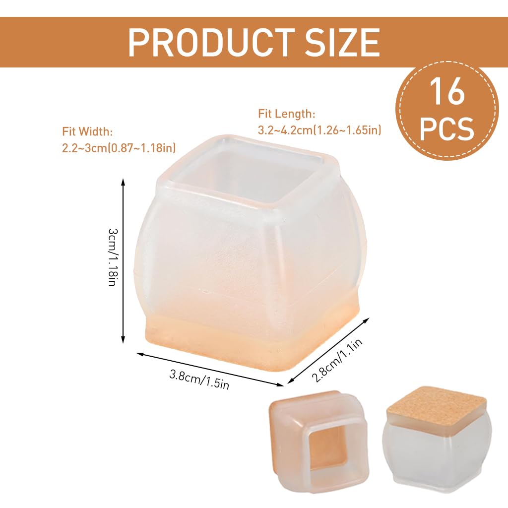 HASTHIP Chair Leg Floor Protectors for Tilting and Vertical Legs 16 pcs with Felt Pads | Transparent TPE Sleeve 3.2x2.2~4.2x3 cm